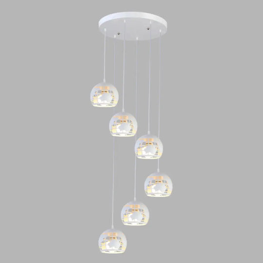 Geometric Cage Staircase Multi Ceiling Light - Metallic Suspension Fixture 6 / White A