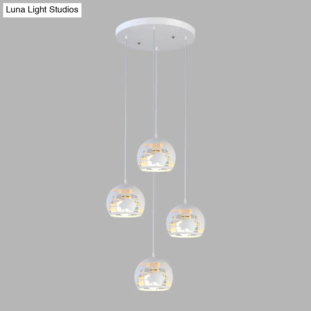 Metallic Geometric Cage Ceiling Light Fixture For Staircase Suspension 4 / White A