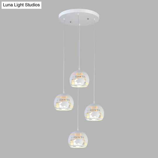 Metallic Geometric Cage Ceiling Light Fixture For Staircase Suspension 4 / White A