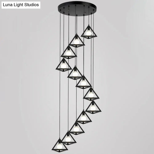 Geometric Cage Staircase Multi Ceiling Light - Metallic Suspension Fixture