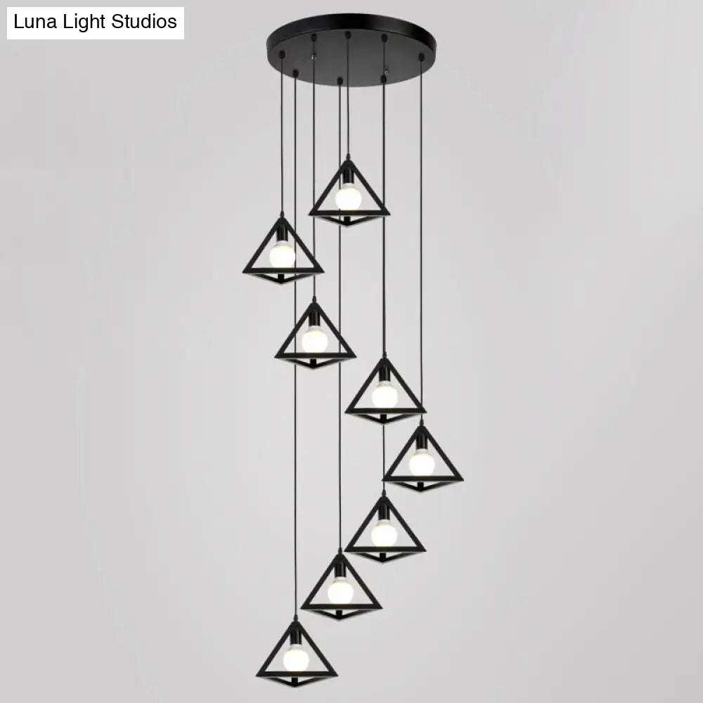 Metallic Geometric Cage Ceiling Light Fixture For Staircase Suspension