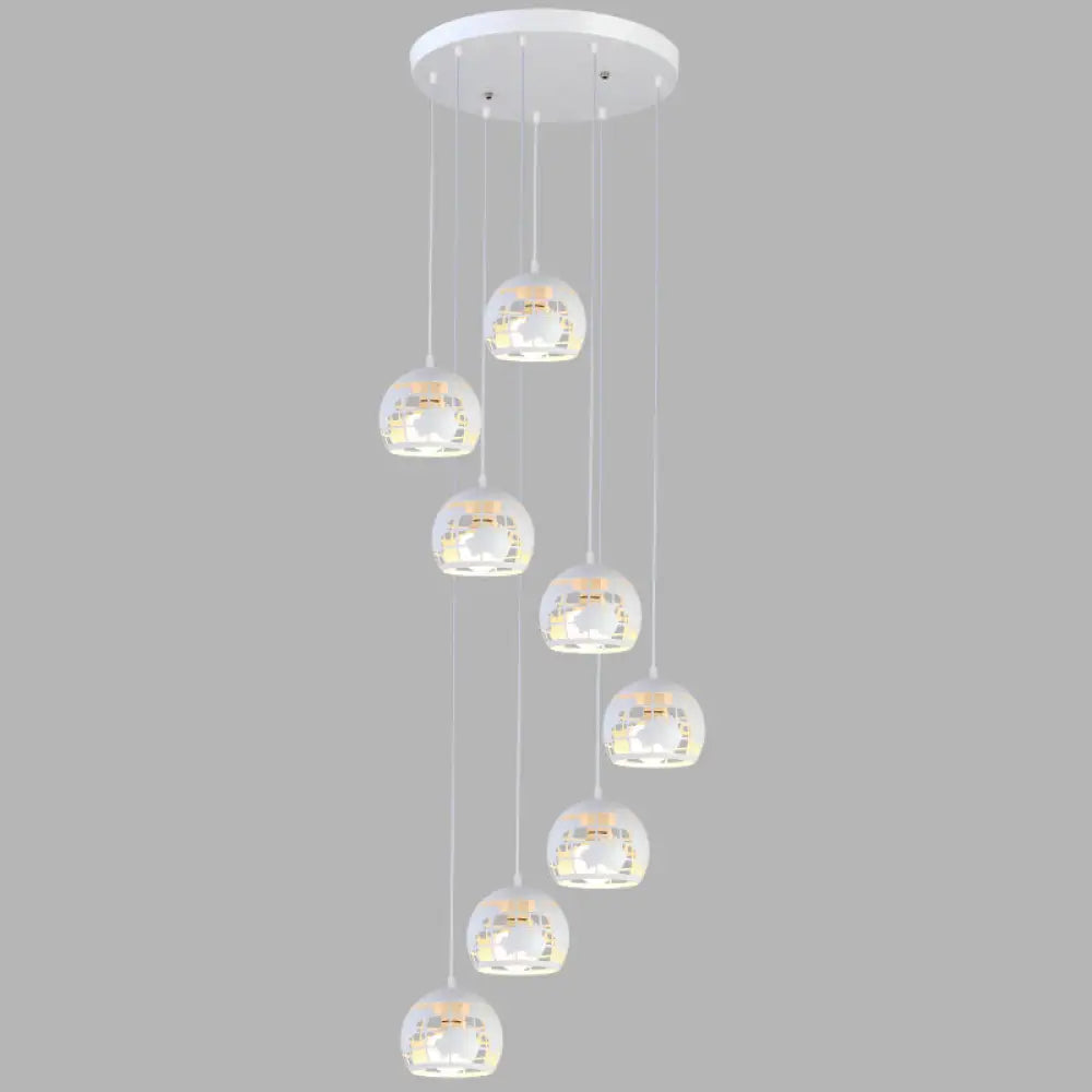 Geometric Cage Staircase Multi Ceiling Light - Metallic Suspension Fixture 8 / White A