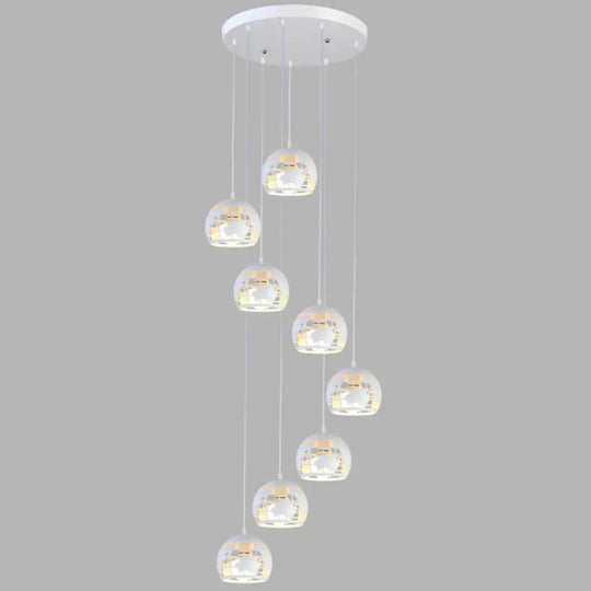 Geometric Cage Staircase Multi Ceiling Light - Metallic Suspension Fixture 8 / White A