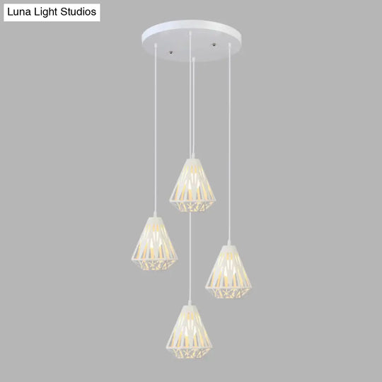 Metallic Geometric Cage Ceiling Light Fixture For Staircase Suspension 4 / White B