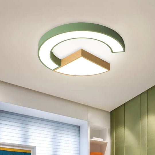 Geometric Ceiling Flush Mount Iron Green/Grey And Wood Led Lighting For Nursery Green