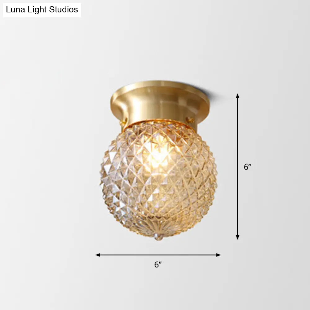 Geometric Ceiling Lamp: Colonial Style 1 Bulb Brass Frame Transparent Glass