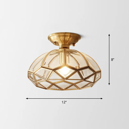 Geometric Ceiling Lamp: Colonial Style 1 Bulb Brass Frame Transparent Glass / Oval