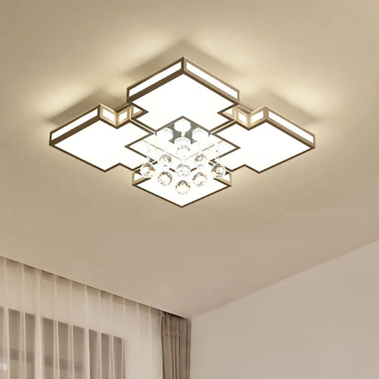 Geometric Ceiling Lamp With Integrated Led And Crystal Ball Accent - 19.5’/23.5’ Wide White