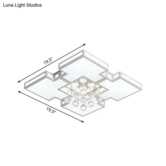 Geometric Ceiling Lamp With Integrated Led And Crystal Ball Accent - 19.5’/23.5’ Wide White