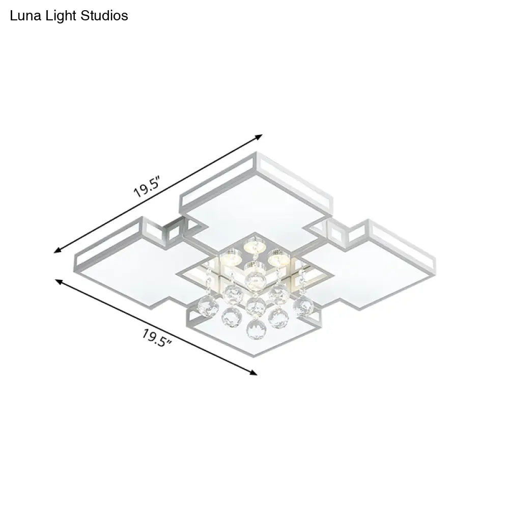 Geometric Ceiling Lamp With Integrated Led And Crystal Ball Accent - 19.5/23.5 Wide White Flush
