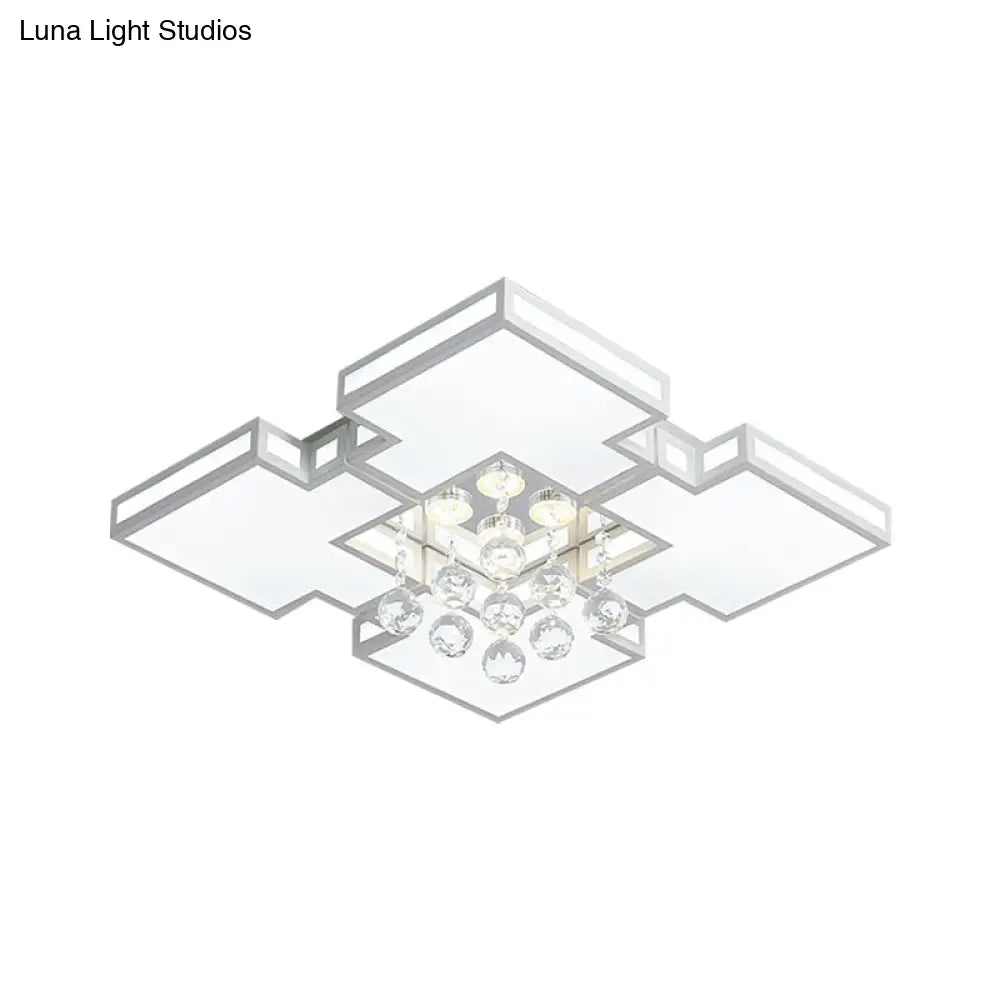 Geometric Ceiling Lamp With Integrated Led And Crystal Ball Accent - 19.5/23.5 Wide White Flush