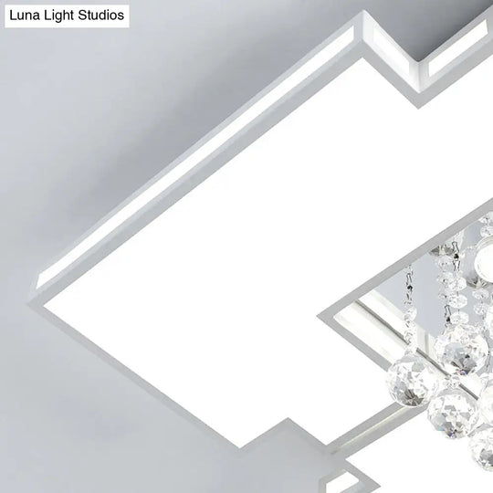 Geometric Ceiling Lamp With Integrated Led And Crystal Ball Accent - 19.5’/23.5’ Wide White