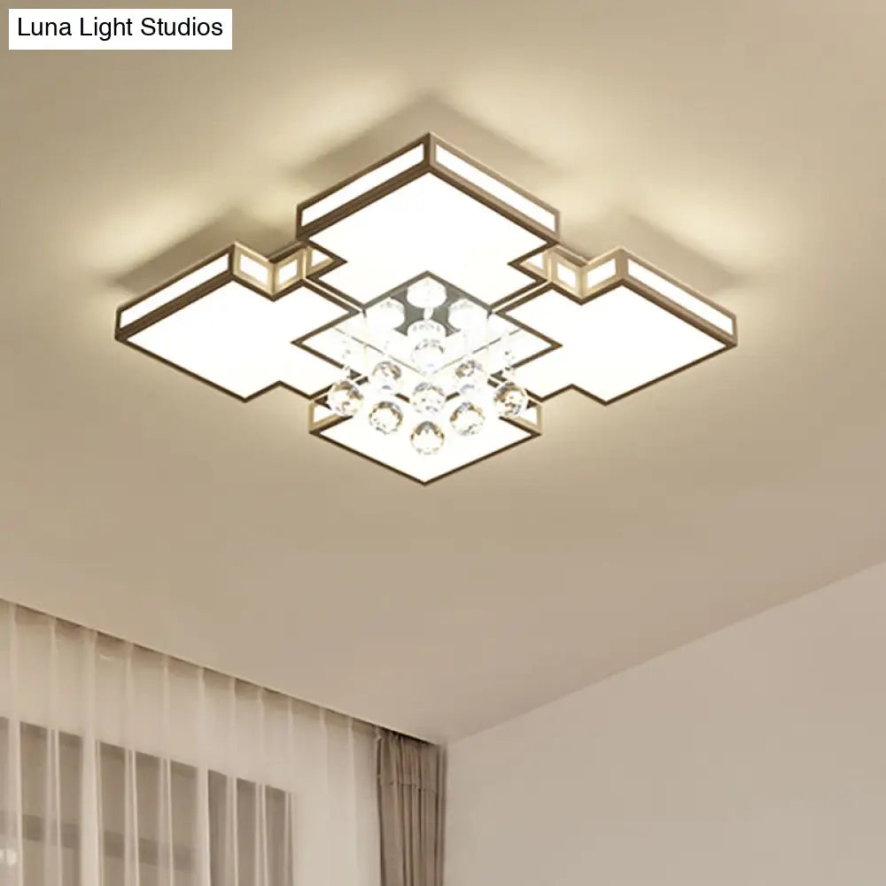 Geometric Ceiling Lamp With Integrated Led And Crystal Ball Accent - 19.5/23.5 Wide White Flush