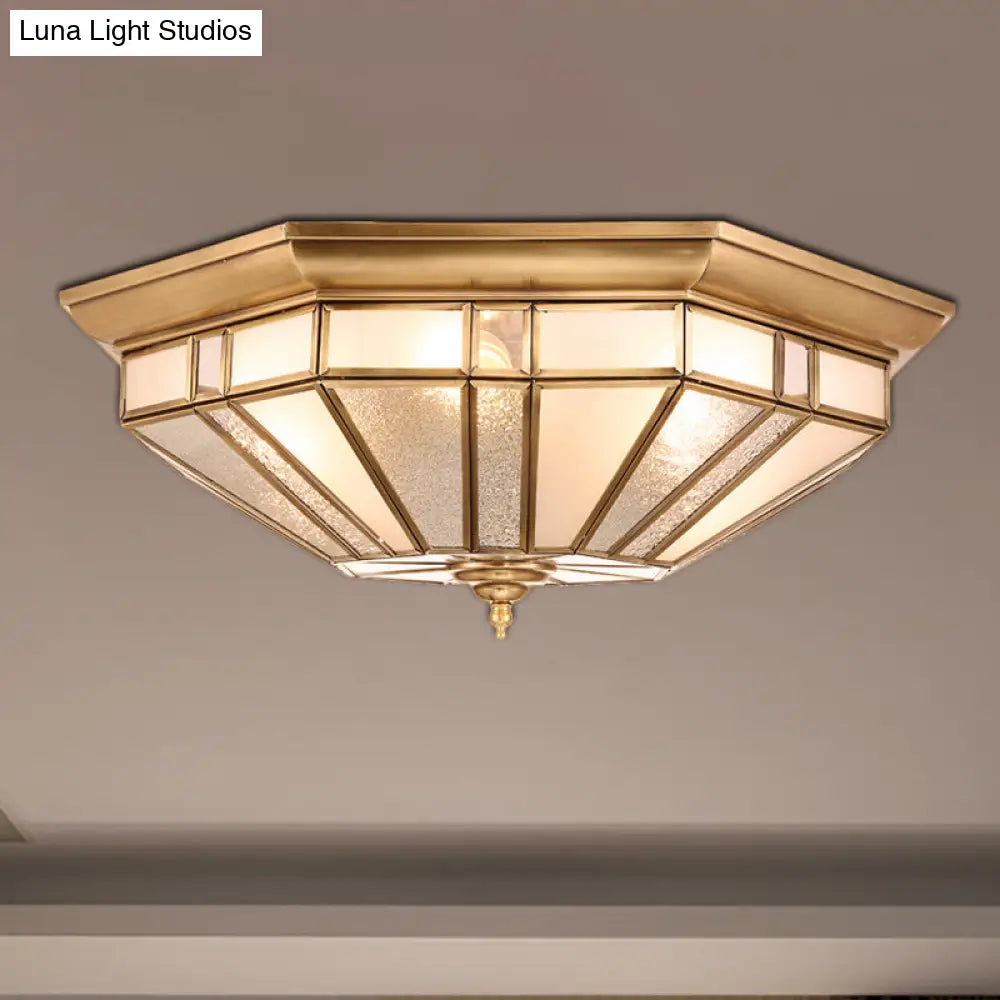 Geometric Ceiling Mount Brass Flush Light Fixture For Bedroom - Beveled Glass 4/6 Bulbs 19.5/23.5 W