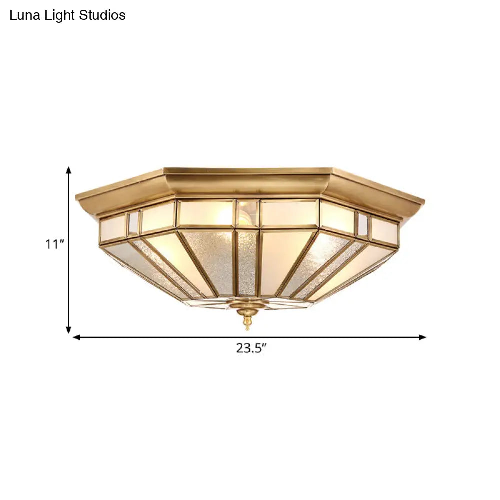 Geometric Ceiling Mount Brass Flush Light Fixture For Bedroom - Beveled Glass 4/6 Bulbs