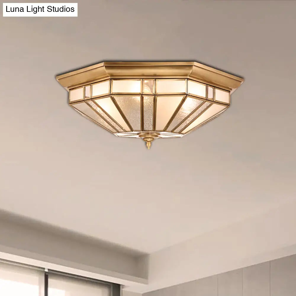 Geometric Ceiling Mount Brass Flush Light Fixture For Bedroom - Beveled Glass 4/6 Bulbs 19.5/23.5 W
