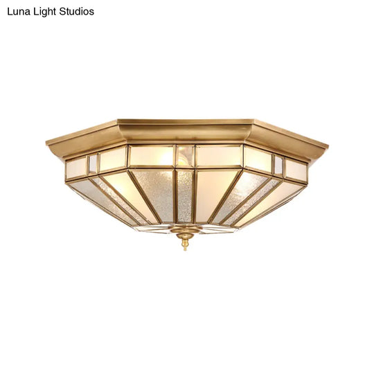 Geometric Ceiling Mount Brass Flush Light Fixture For Bedroom - Beveled Glass 4/6 Bulbs
