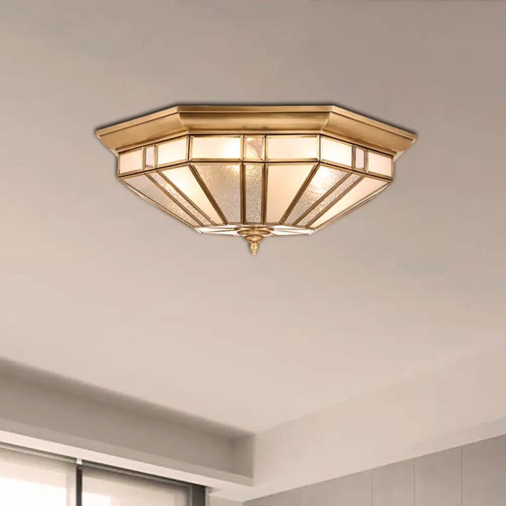 Geometric Ceiling Mount Brass Flush Light Fixture For Bedroom - Beveled Glass 4/6 Bulbs