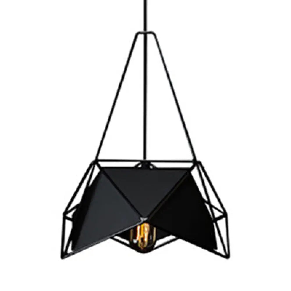 Geometric Ceiling Pendant Light In Brass Black And White With Wire Guard - Industrial Metallic