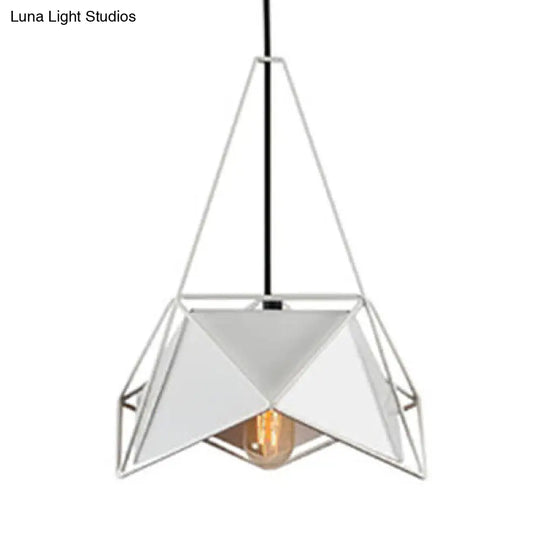 Geometric Brass/Black/White Ceiling Pendant Light With Wire Guard - Industrial Metallic Suspended