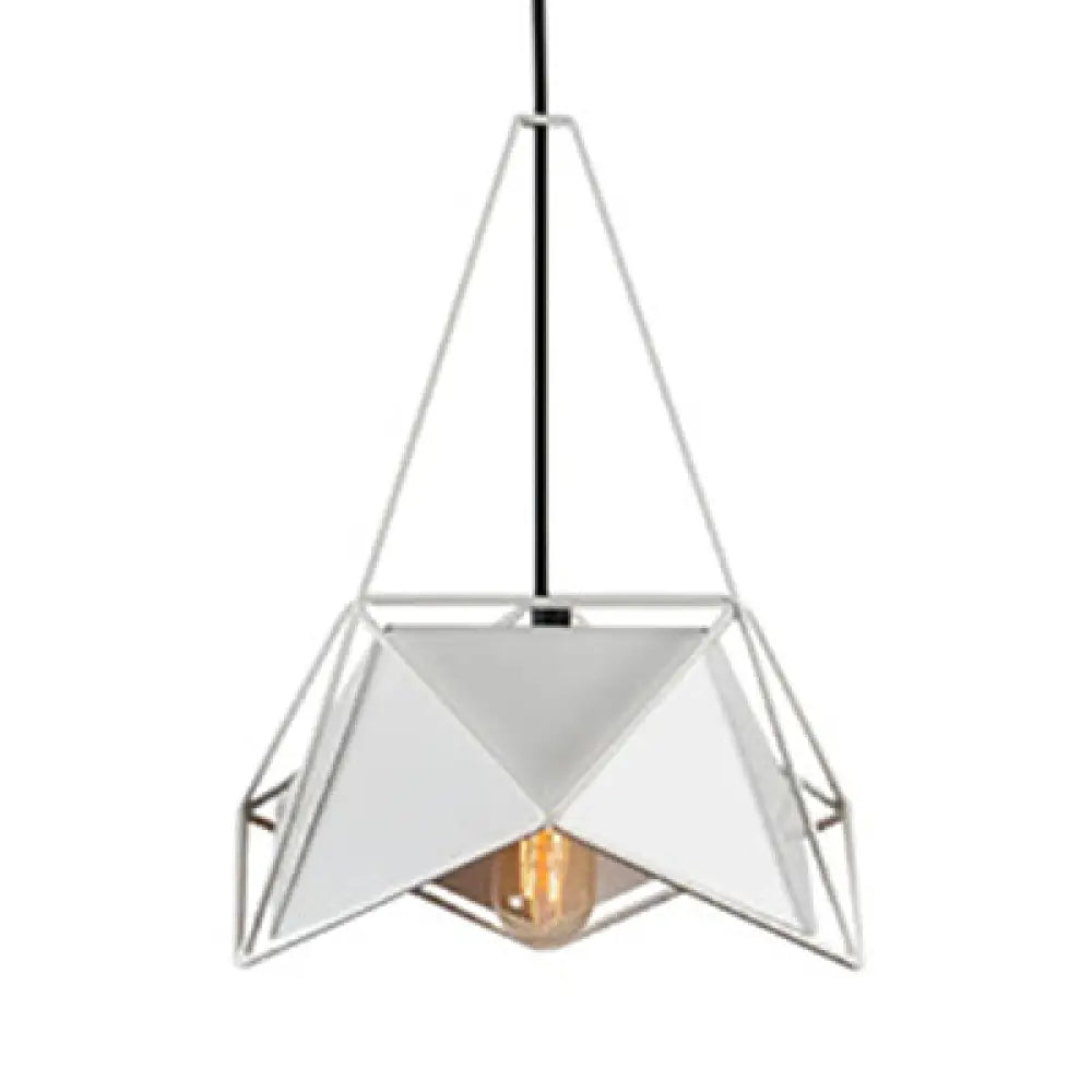 Geometric Ceiling Pendant Light In Brass Black And White With Wire Guard - Industrial Metallic