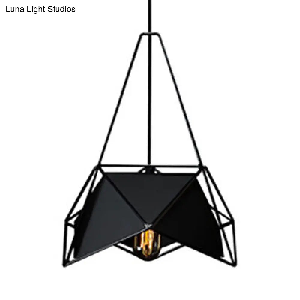 Geometric Brass/Black/White Ceiling Pendant Light With Wire Guard - Industrial Metallic Suspended