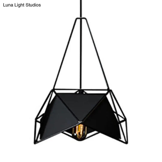 Geometric Brass/Black/White Ceiling Pendant Light With Wire Guard - Industrial Metallic Suspended