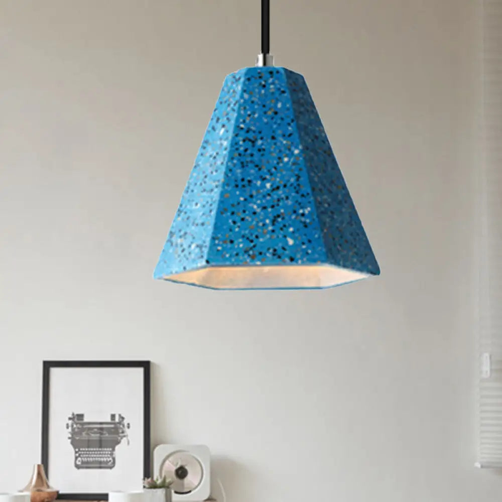 Geometric Cement Pendant Light - 1 Simplicity Hanging (Black/White/Yellow) Blue