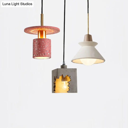 Modern Geometric Suspension Pendant Light For Dining Room - Single Cement Fixture