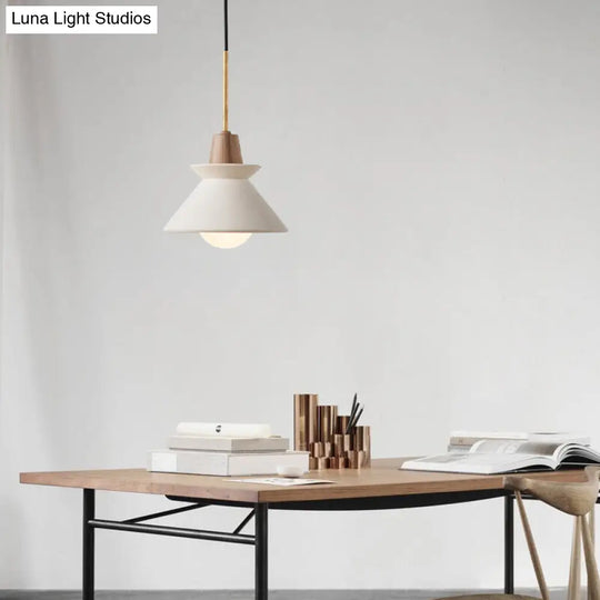 Modern Geometric Suspension Pendant Light For Dining Room - Single Cement Fixture White