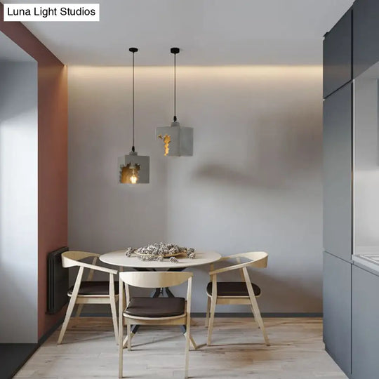 Modern Geometric Suspension Pendant Light For Dining Room - Single Cement Fixture Grey