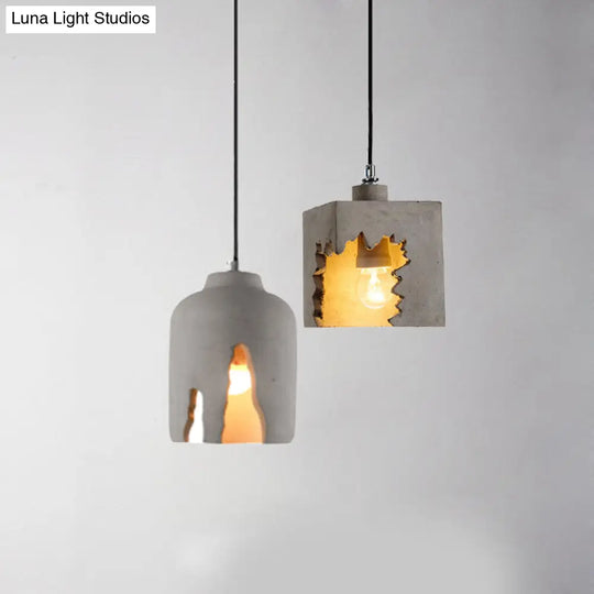 Modern Geometric Suspension Pendant Light For Dining Room - Single Cement Fixture