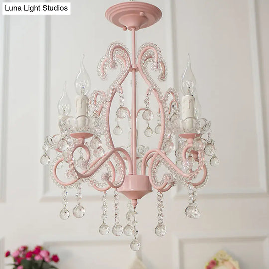 Geometric Chandelier Pendant Light - Macaron Pink Crystal Bead Accent 5 Lights