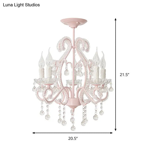 Geometric Chandelier Pendant Light - Macaron Pink Crystal Bead Accent 5 Lights