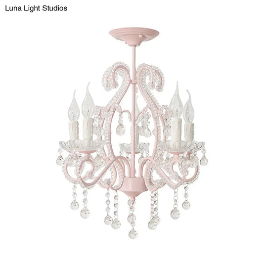 Geometric Chandelier Pendant Light - Macaron Pink Crystal Bead Accent 5 Lights