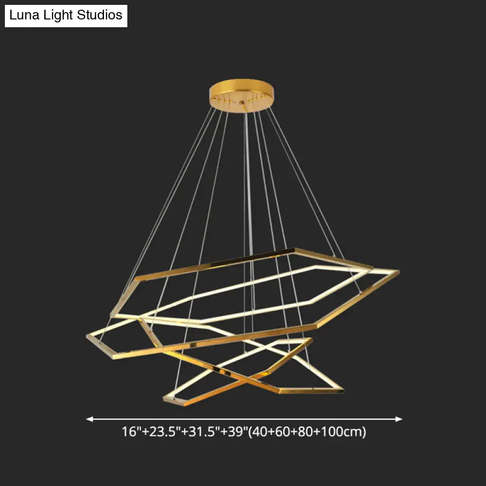 Geometric Chandelier: Ultra-Modern Metallic Lighting Fixture For Living Room