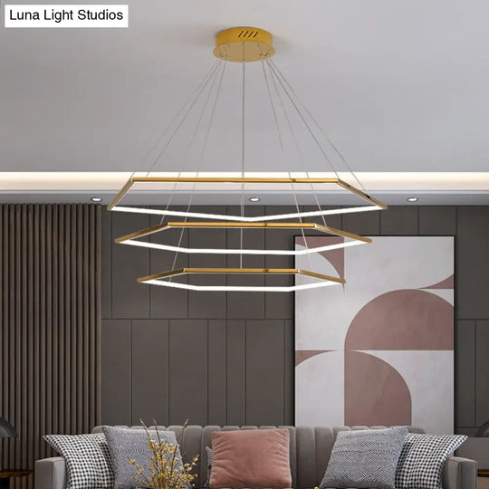 Geometric Chandelier: Ultra-Modern Metallic Lighting Fixture For Living Room