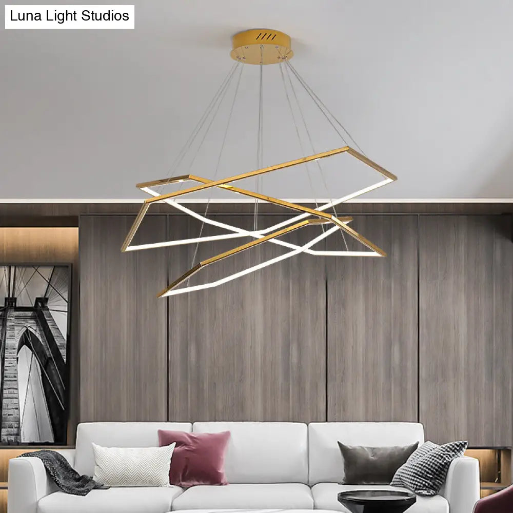 Geometric Chandelier: Ultra-Modern Metallic Lighting Fixture For Living Room