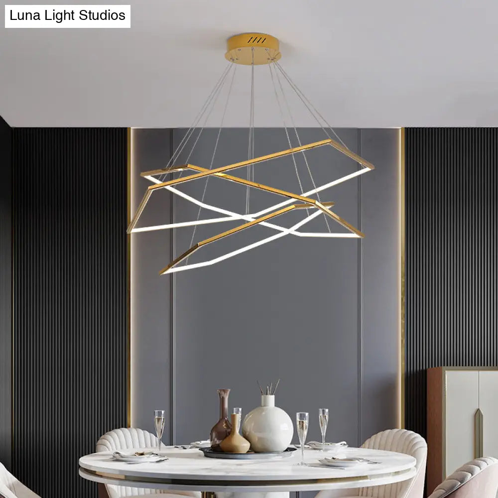 Geometric Chandelier: Ultra-Modern Metallic Lighting Fixture For Living Room