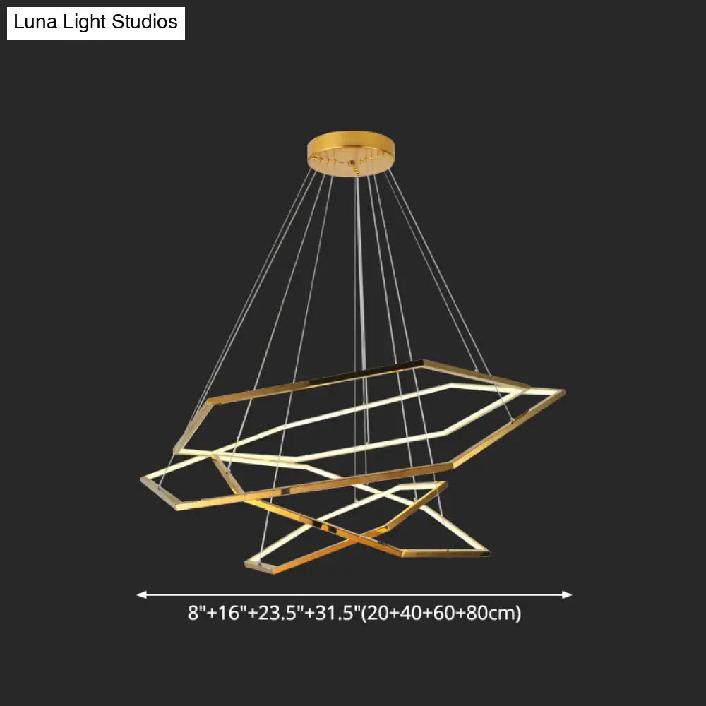 Geometric Chandelier: Ultra-Modern Metallic Lighting Fixture For Living Room