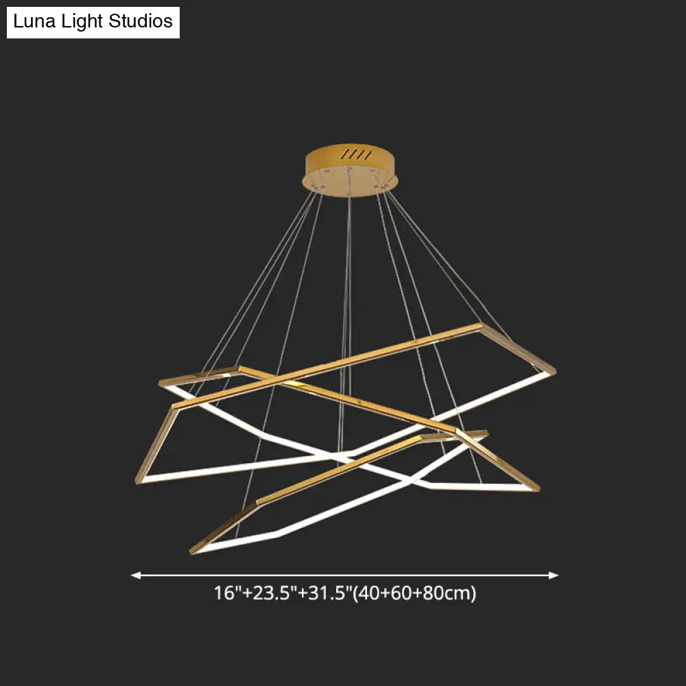 Geometric Chandelier: Ultra-Modern Metallic Lighting Fixture For Living Room