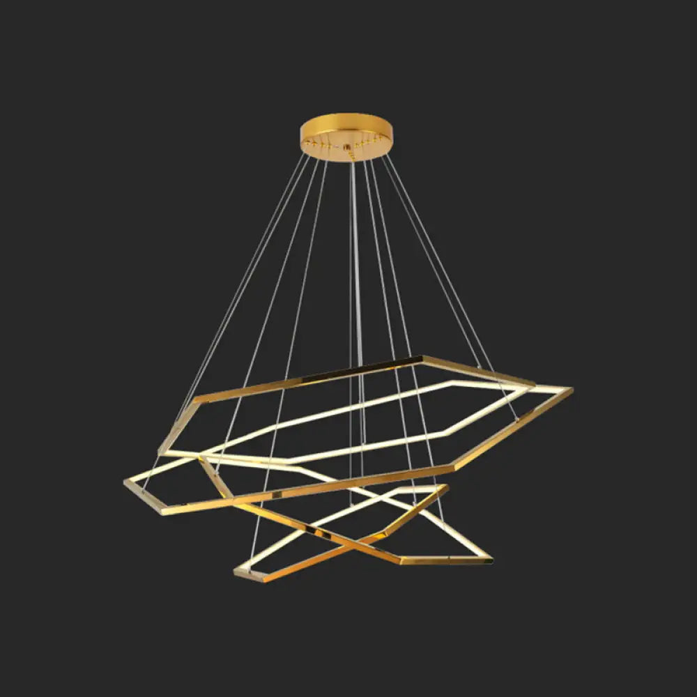 Geometric Chandelier: Ultra-Modern Metallic Lighting Fixture For Living Room Gold / 16+23.5+31.5+39