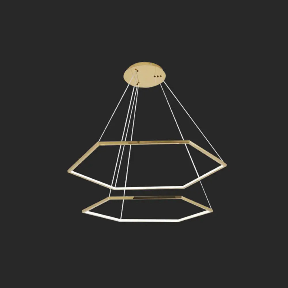 Geometric Chandelier: Ultra-Modern Metallic Lighting Fixture For Living Room Gold / 16+23.5 Natural