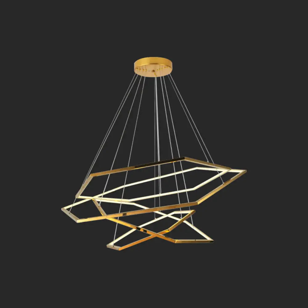 Geometric Chandelier: Ultra-Modern Metallic Lighting Fixture For Living Room Gold / 8+16+23.5+31.5