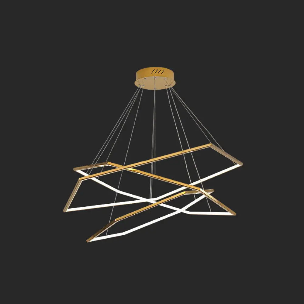 Geometric Chandelier: Ultra-Modern Metallic Lighting Fixture For Living Room Gold / 8+16+23.5