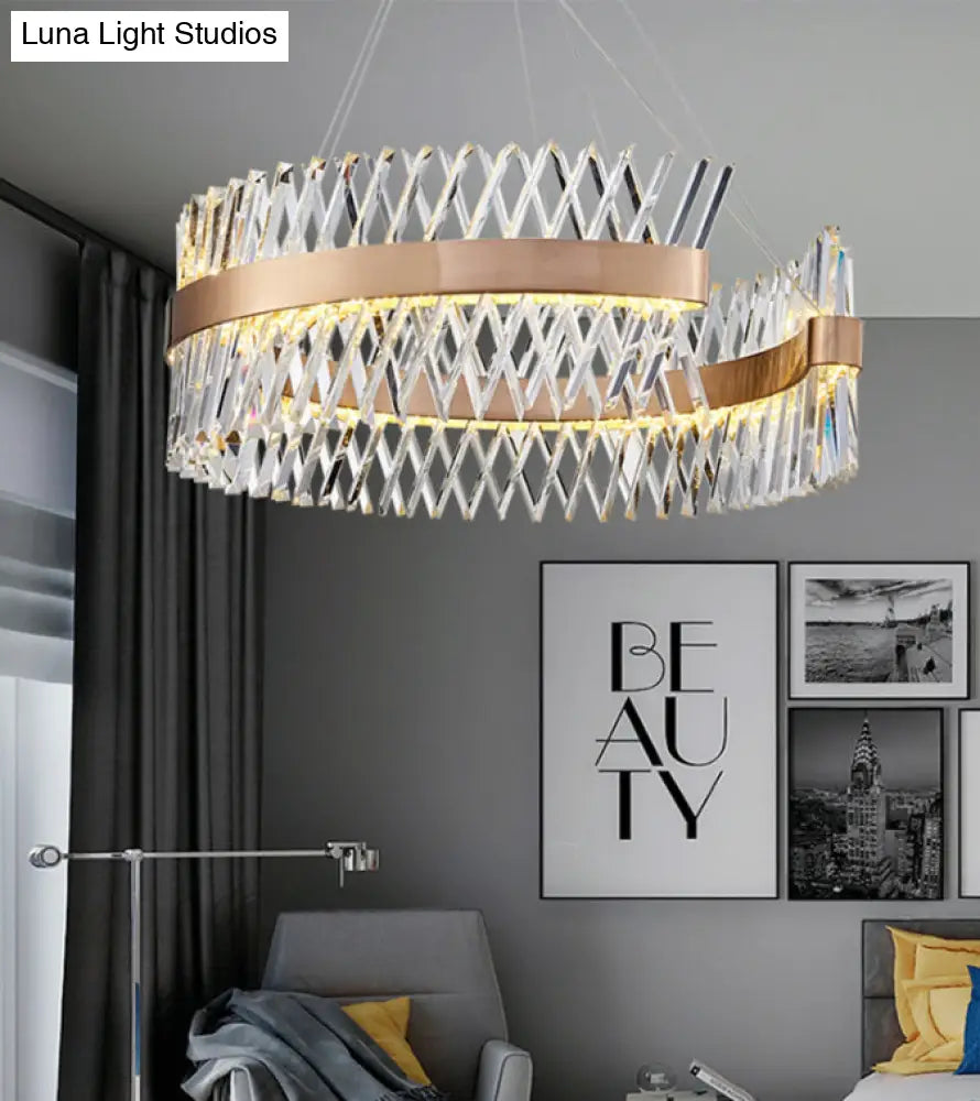 Geometric Chandelier With K9 Strip Crystal Led Suspension Lighting In Rose Gold Simplicity At Its