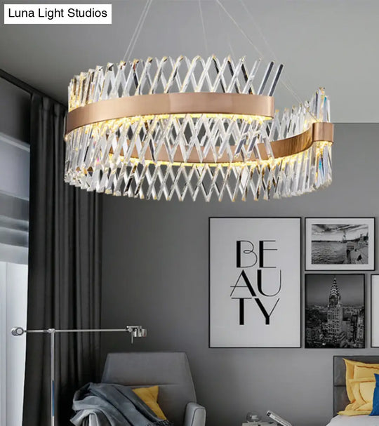 Geometric Chandelier With K9 Strip Crystal Led Suspension Lighting In Rose Gold Simplicity At Its