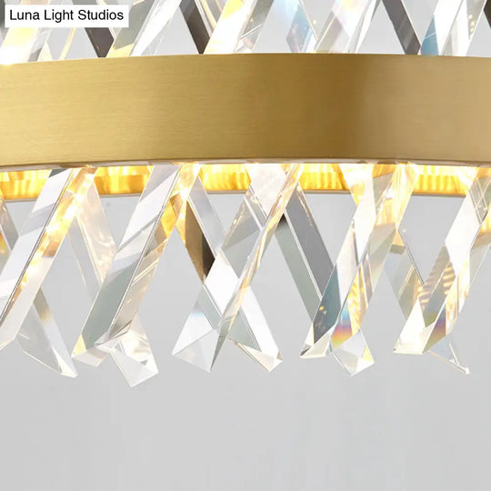 Geometric Chandelier With K9 Strip Crystal Led Suspension Lighting In Rose Gold Simplicity At Its