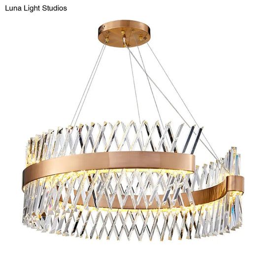 Geometric Chandelier With K9 Strip Crystal Led Suspension Lighting In Rose Gold Simplicity At Its