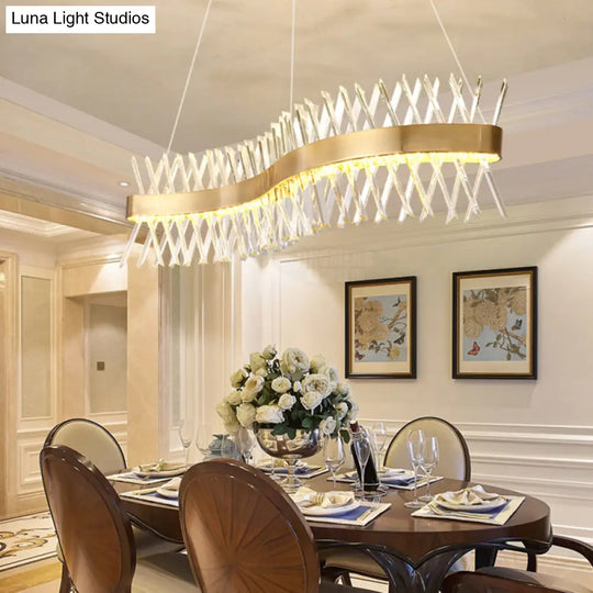 Geometric Chandelier With K9 Strip Crystal Led Suspension Lighting In Rose Gold Simplicity At Its